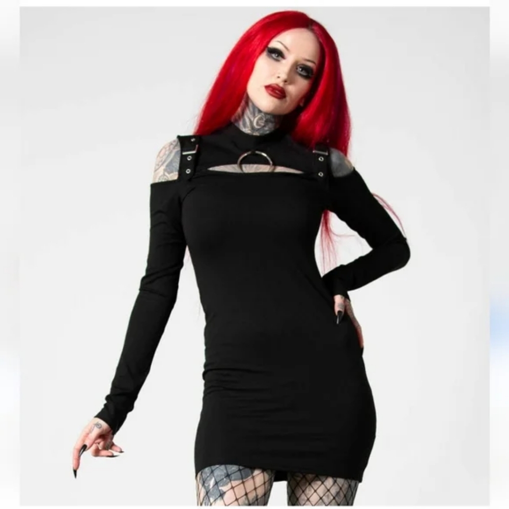Nwt Killstar Cutout Bodycon Long Sleeve Black Dress Size XS